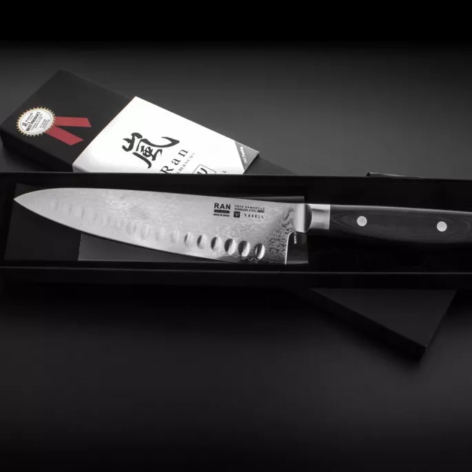 Кухарський шеф-ніж 200 мм дамаська сталь, серія RAN Yaxell 36000G - Фото 6 Кухарський шеф-ніж 200 мм дамаська сталь, серія RAN Yaxell 36000G