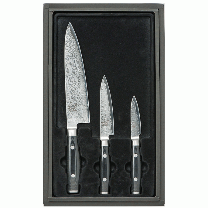 Набір ножів з 3-х предметів дамаська сталь, серія RAN Yaxell 36000-803 - Фото 1 Набір ножів з 3-х предметів дамаська сталь, серія RAN Yaxell 36000-803